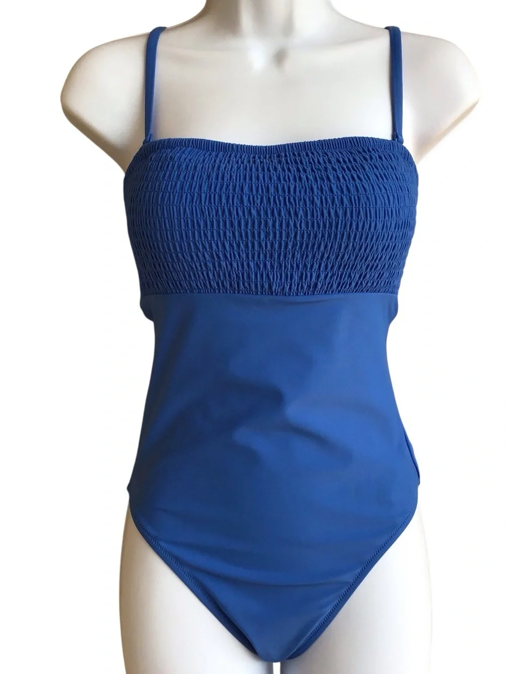 J Crew Blue Smocked One Piece Swimsuit  Size Small